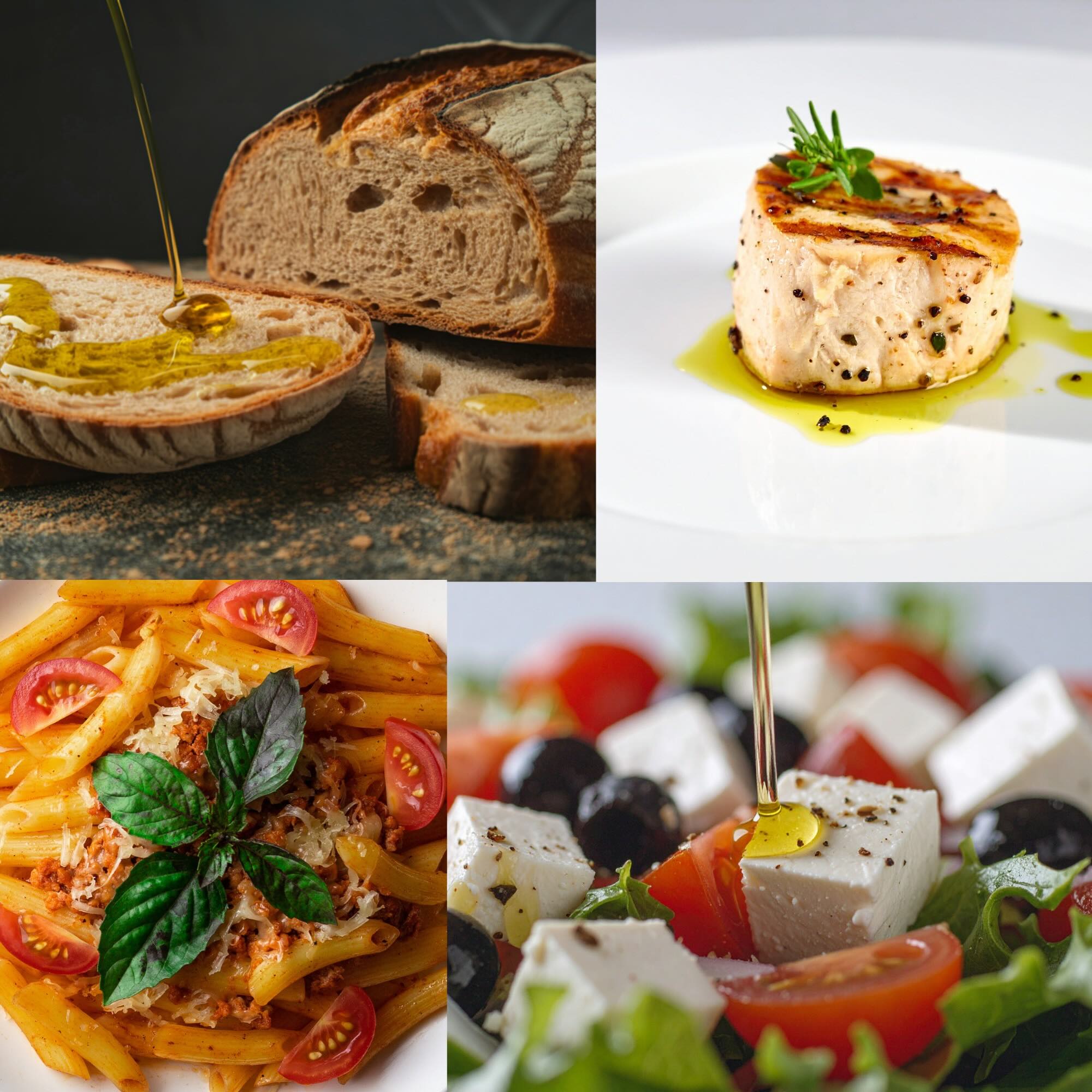 パン、グリル、パスタ、サラダ